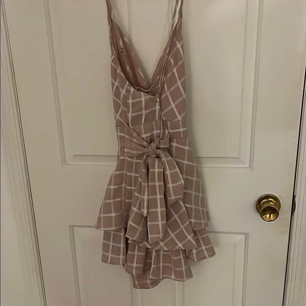 Elegant Tan Checkered Dress